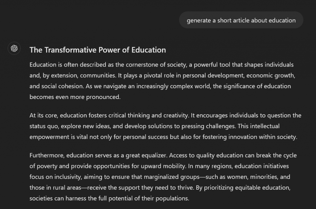 ChatGPT short article about education