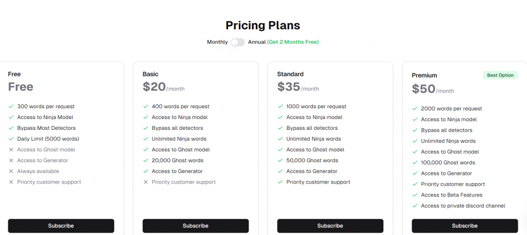 StealthWriter AI Pricing